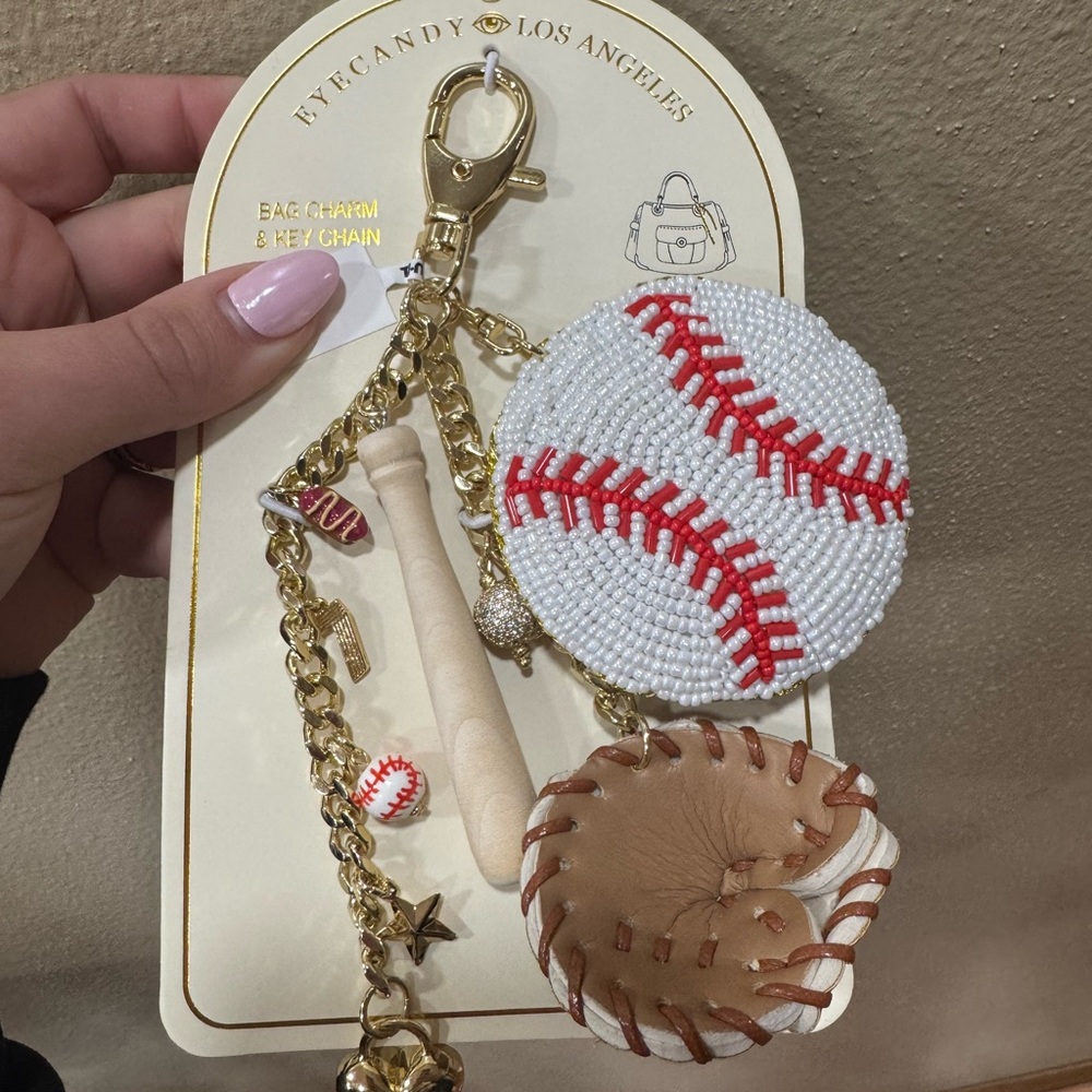 Baseball Themed Bag Charm and Keychain